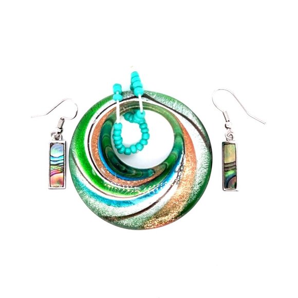 Abalone Design Pendant & Stud - Picture 1 of 7